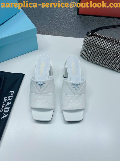 Replica Prada Heeled Slide Sandals 65mm In White Nappa Leather 4