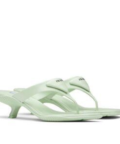 Replica Prada Heeled Thong Sandals In Aqua Brushed Leather