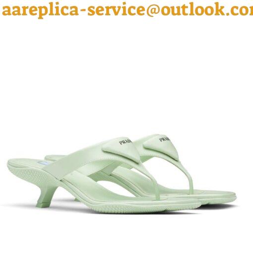 Replica Prada Heeled Thong Sandals In Aqua Brushed Leather