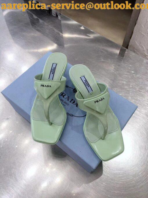 Replica Prada Heeled Thong Sandals In Aqua Brushed Leather 3