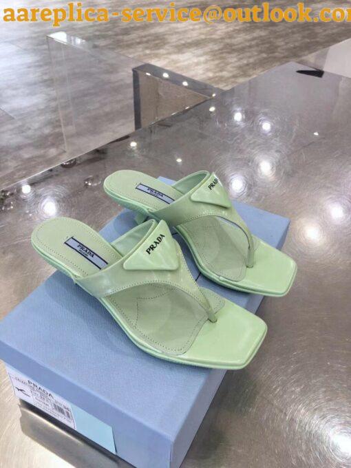 Replica Prada Heeled Thong Sandals In Aqua Brushed Leather 4