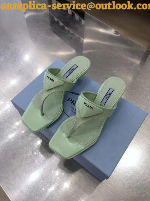 Replica Prada Heeled Thong Sandals In Aqua Brushed Leather 5