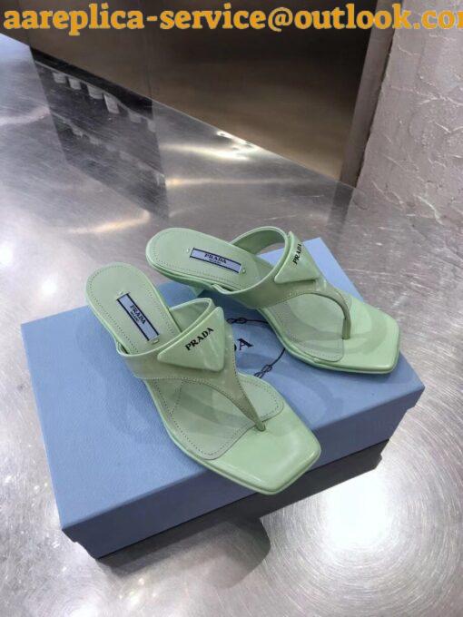 Replica Prada Heeled Thong Sandals In Aqua Brushed Leather 6