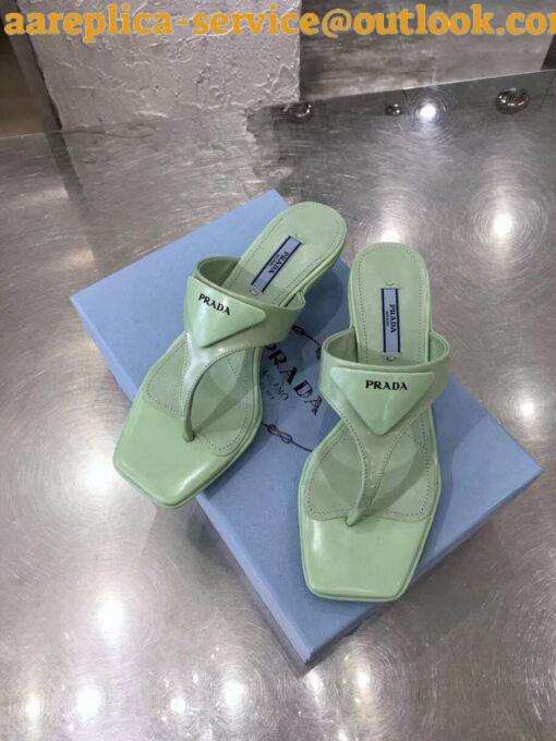 Replica Prada Heeled Thong Sandals In Aqua Brushed Leather 7