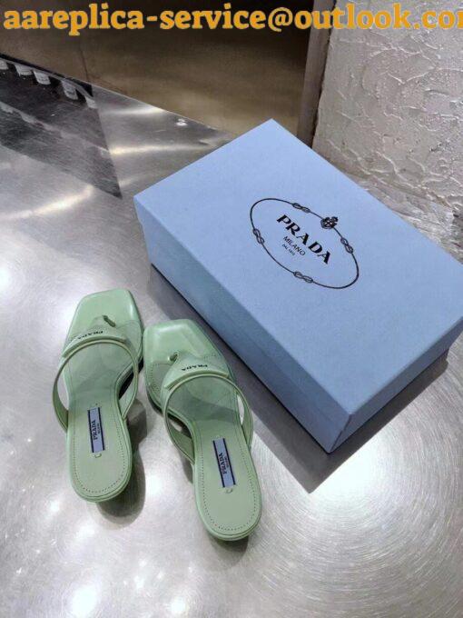 Replica Prada Heeled Thong Sandals In Aqua Brushed Leather 8