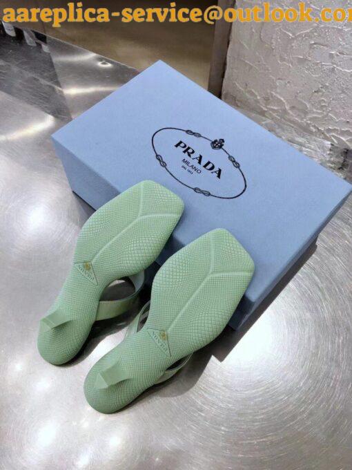 Replica Prada Heeled Thong Sandals In Aqua Brushed Leather 9