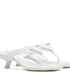 Replica Prada Heeled Thong Sandals In White Brushed Leather