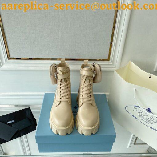 Replica Prada Monolith Boots in Beige Leather and Nylon Fabric 3