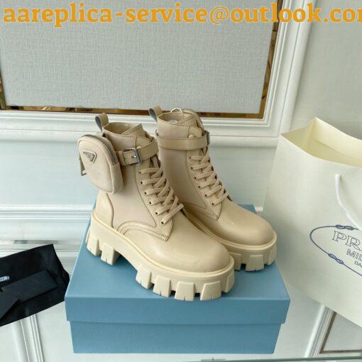 Replica Prada Monolith Boots in Beige Leather and Nylon Fabric 7