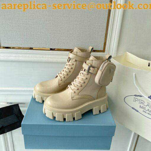 Replica Prada Monolith Boots in Beige Leather and Nylon Fabric 9