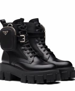 Replica Prada Monolith Boots in Black Leather and Nylon Fabric