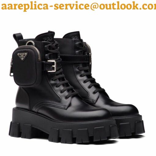 Replica Prada Monolith Boots in Black Leather and Nylon Fabric 2