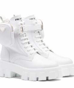 Replica Prada Monolith Boots in White Leather and Nylon Fabric