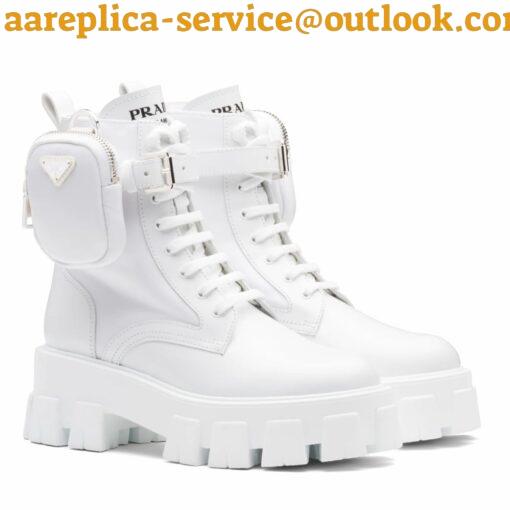 Replica Prada Monolith Boots in White Leather and Nylon Fabric