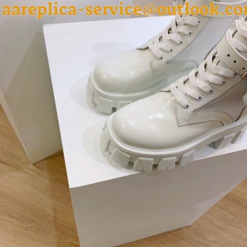 Replica Prada Monolith Boots in White Leather and Nylon Fabric 7