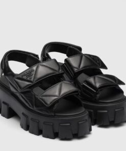 Replica Prada Monolith Flatform Sandals in Black Nappa Leather