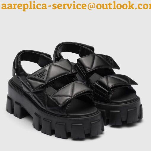 Replica Prada Monolith Flatform Sandals in Black Nappa Leather