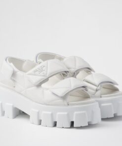 Replica Prada Monolith Flatform Sandals in White Nappa Leather