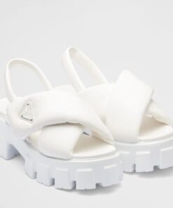 Replica Prada Monolith Padded Sandals In White Nappa Leather