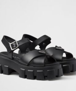 Replica Prada Monolith Padded Sandals In Black Nappa Leather 2