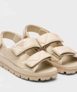 Replica Prada Padded Sandals In Beige Nappa Leather