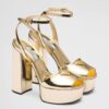 Replica Prada Heel Sandals 85mm In Gold Metallic Leather 10