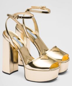 Replica Prada Platform Sandals 135mm In Gold Metallic Leather