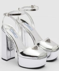 Replica Prada Platform Sandals 135mm In Silver Metallic Leather