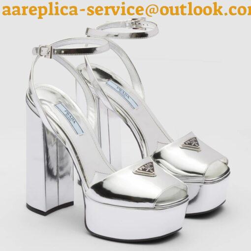 Replica Prada Platform Sandals 135mm In Silver Metallic Leather