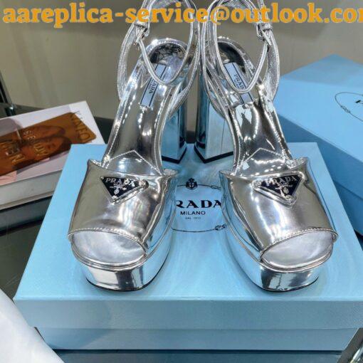 Replica Prada Platform Sandals 135mm In Silver Metallic Leather 6