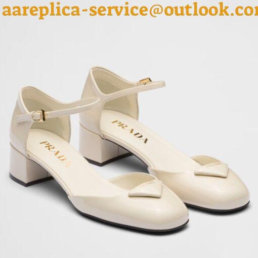 Replica Prada Pumps 35mm in White Patent Leather