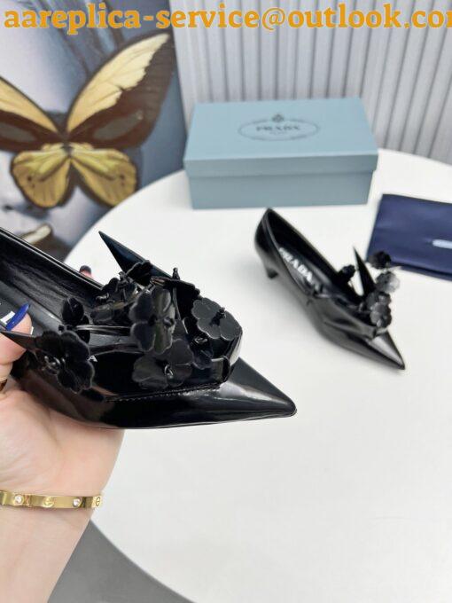 Replica Prada Pumps 45mm in Black Leather with Floral Appliques 7