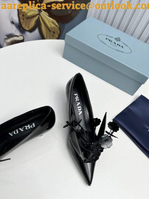 Replica Prada Pumps 45mm in Black Leather with Floral Appliques 8