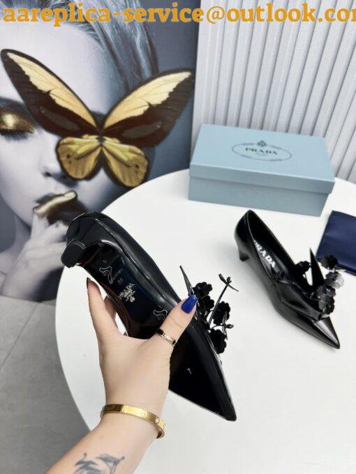 Replica Prada Pumps 45mm in Black Leather with Floral Appliques 9