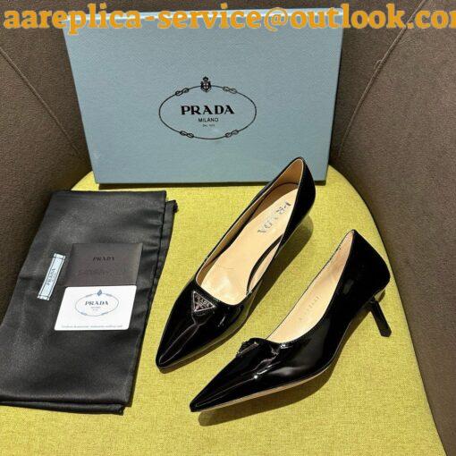 Replica Prada Slingback Pumps 55mm in Black Patent with Crystals Ornament 16