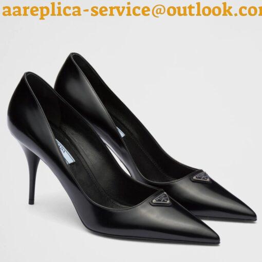 Replica Prada Pumps 85mm In Black Brushed Leather