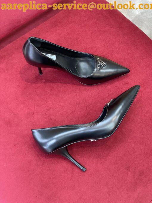 Replica Prada Pumps 85mm In Black Brushed Leather 4