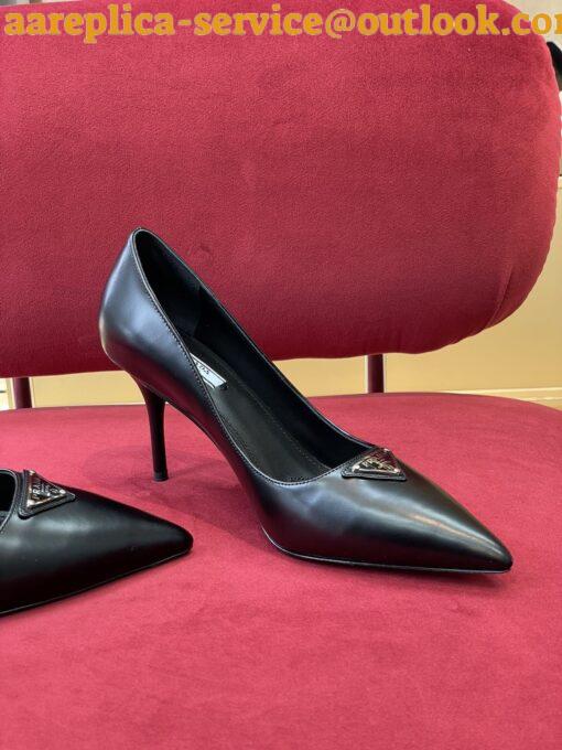 Replica Prada Pumps 85mm In Black Brushed Leather 5