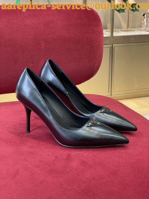 Replica Prada Pumps 85mm In Black Brushed Leather 6