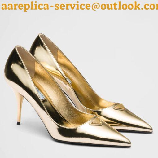 Replica Prada Slingbacks Pumps 85mm In Gold Metallic Leather 2