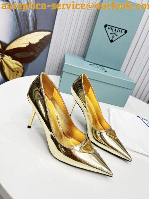 Replica Prada Slingbacks Pumps 85mm In Gold Metallic Leather 3