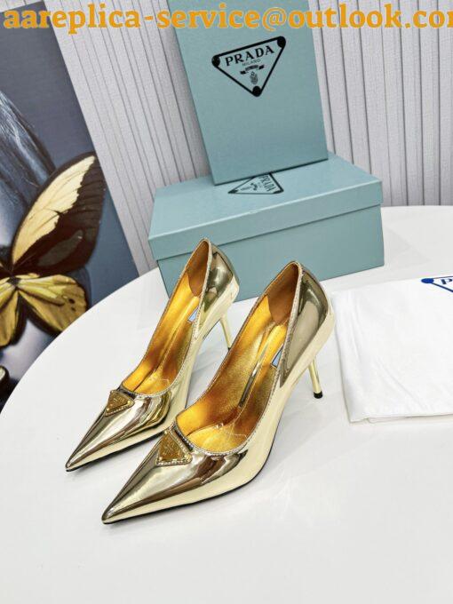 Replica Prada Slingbacks Pumps 85mm In Gold Metallic Leather 4