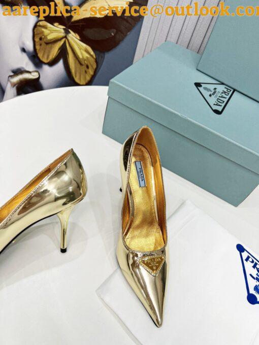 Replica Prada Slingbacks Pumps 85mm In Gold Metallic Leather 5