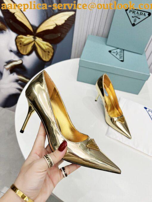 Replica Prada Slingbacks Pumps 85mm In Gold Metallic Leather 6