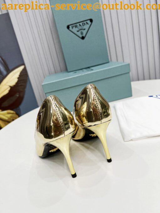 Replica Prada Slingbacks Pumps 85mm In Gold Metallic Leather 8