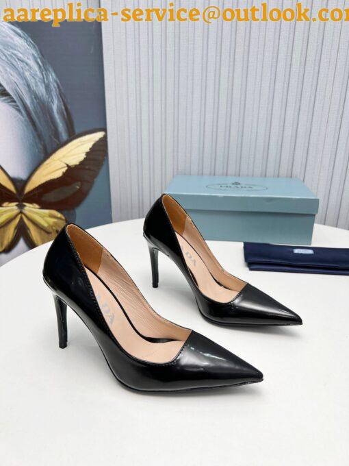 Replica Prada Slingbacks Pumps 95mm In Black Patent Leather 3