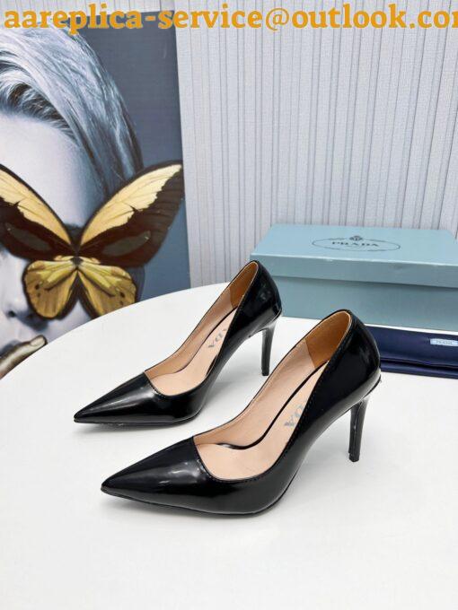 Replica Prada Slingbacks Pumps 95mm In Black Patent Leather 4