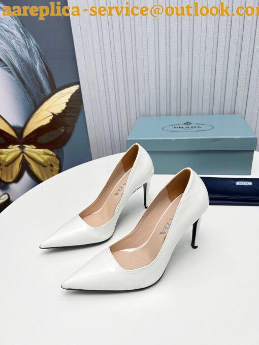 Replica Prada Pumps 95mm in White Patent Leather 3