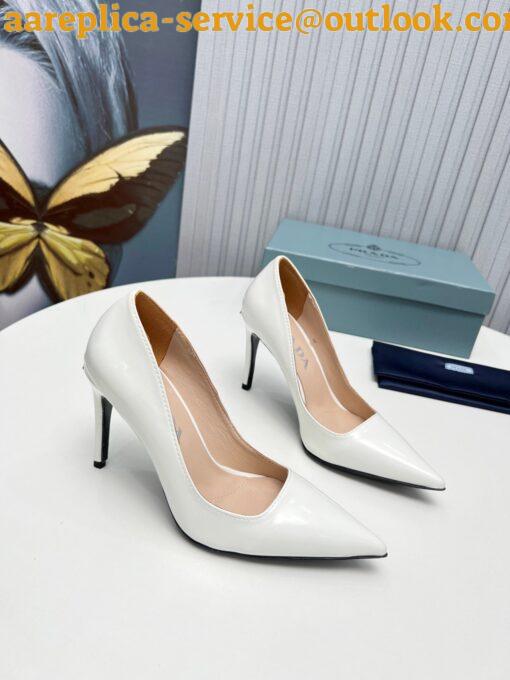 Replica Prada Pumps 95mm in White Patent Leather 5