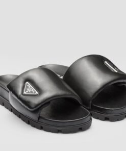 Replica Prada Slides In Black Soft Padded Nappa Leather